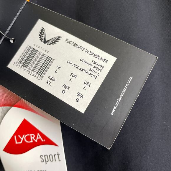 Castore Mclaren Performance 1/4 Zip MIdlayer Large Black Mens Pullover Orange - Picture 8 of 10